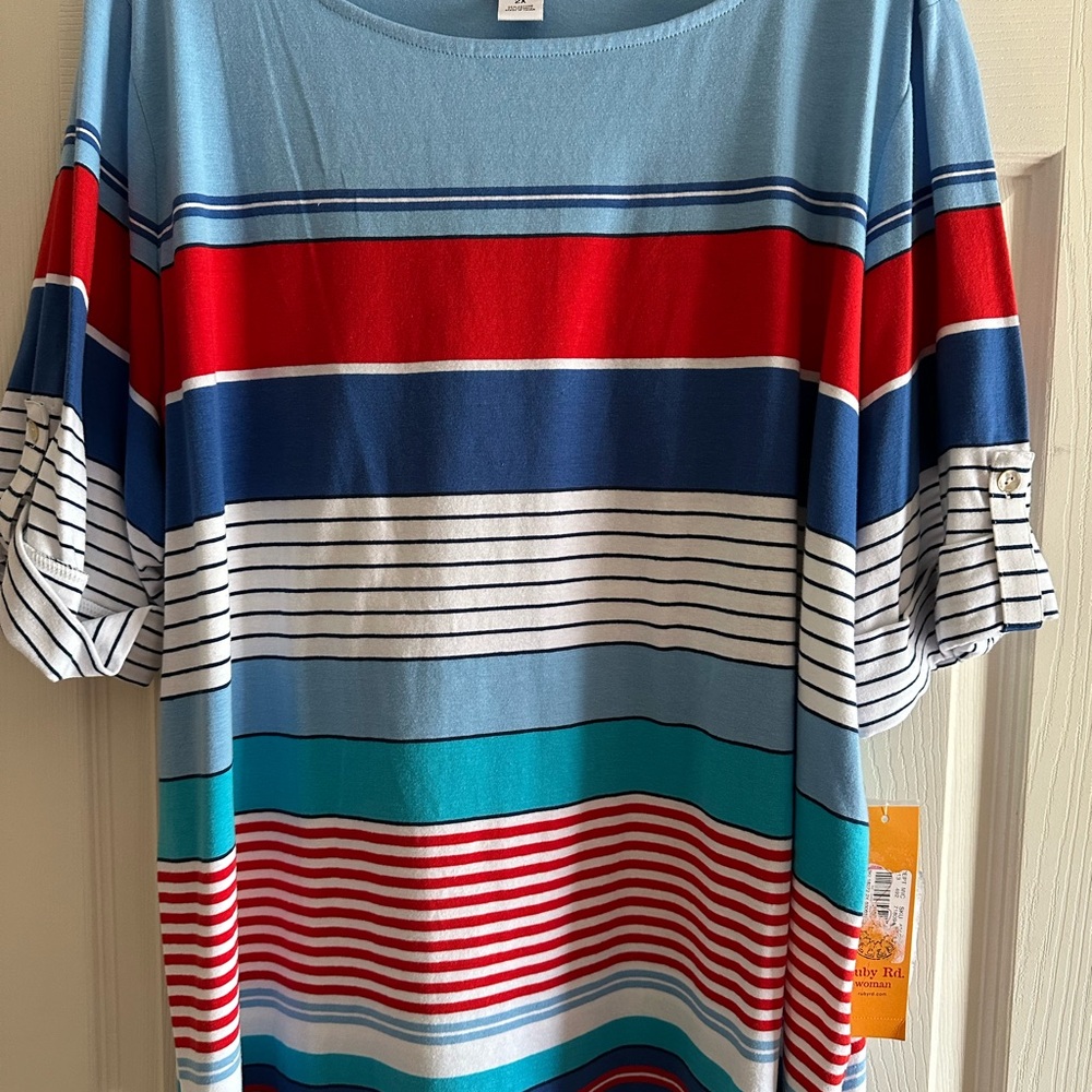 Ruby Rd Red, White and Blues  Relaxed Pullover Top